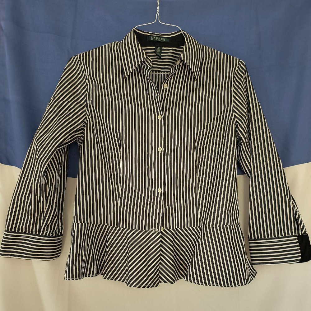 Ralph Lauren navy white stripes blouse